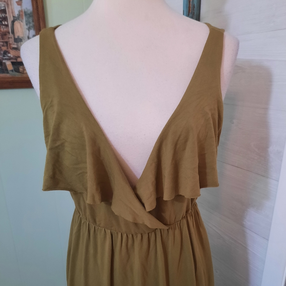J. Crew olive plunging vneck flutter sleeveless dress sz medium *Y - Picture 4 of 6